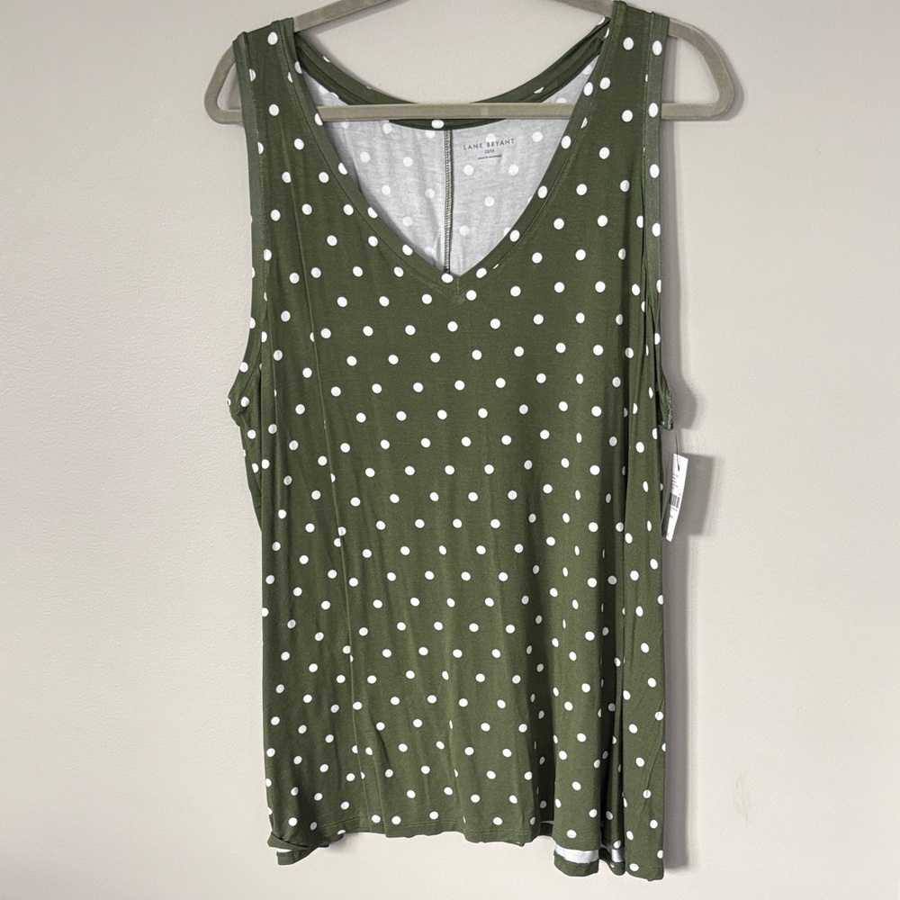 Lane Bryant Olive Green Polka Dot V-Neck Tank